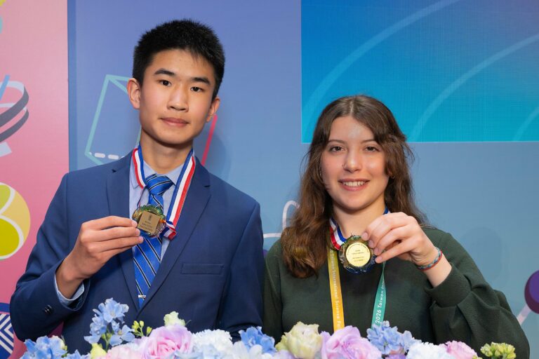 Canadian students proudly display their medals at the Taiwan International Science Fair, celebrating their top prizes and achievements in science and innovation.